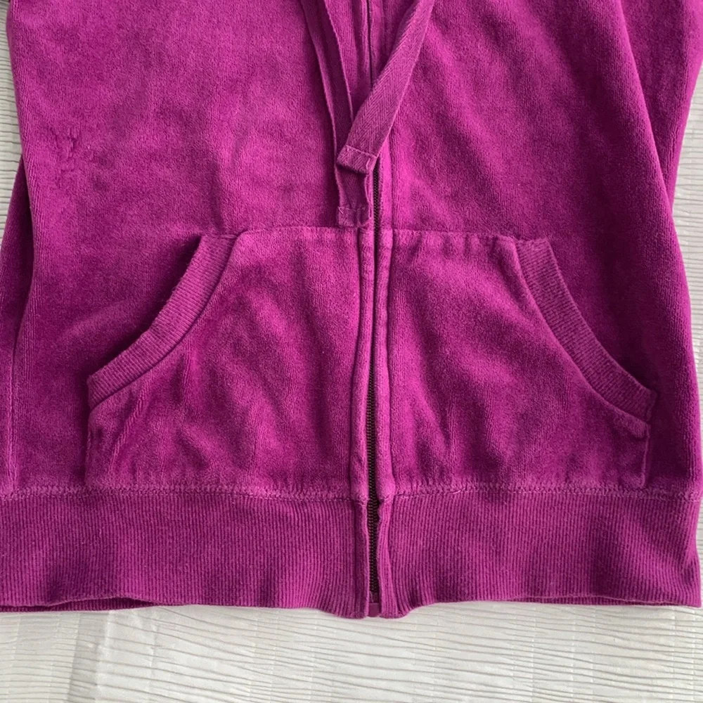 PINK ROSE Girl’s Hot Pink Hoodie Velour Sequin Peace Sign Full Zip Pockets‎ S